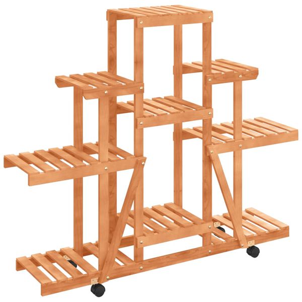 vidaXL Поставка за цветя с колелца, 110x25x101 см, масивна ела