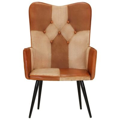 vidaXL Wingback стол, кафяво и кремаво, естествена кожа