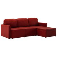 vidaXL 3-местен модулен диван легло, виненочервен, изкуствена кожа