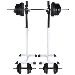 vidaXL Стойка за клекове с щанга и дъмбели, 60,5 кг