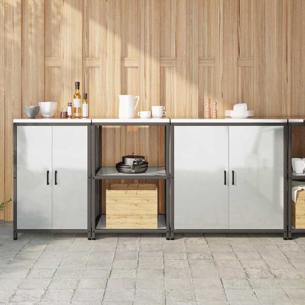 vidaXL Комплект за кухненско съхранение с рафт с врата 3 pcs Сребрист