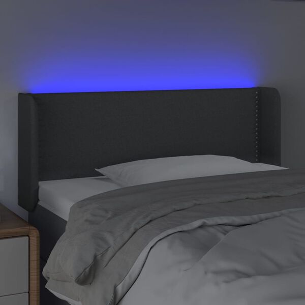 vidaXL LED горна табла за легло, тъмносива, 103x16x78/88 см, плат
