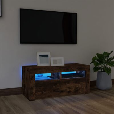 vidaXL ТВ шкаф с LED осветление, опушен дъб, 90x35x40 см