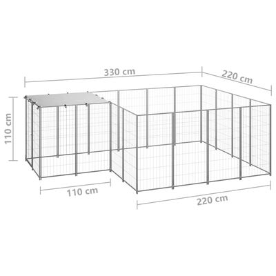 vidaXL Клетка за кучета, сребриста, 6,05 м², стомана