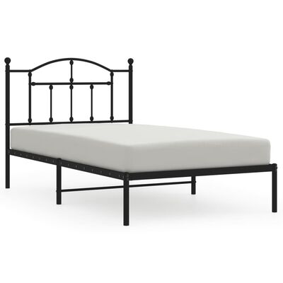 vidaXL Метална рамка за легло с горна табла, черна, 100x190 см