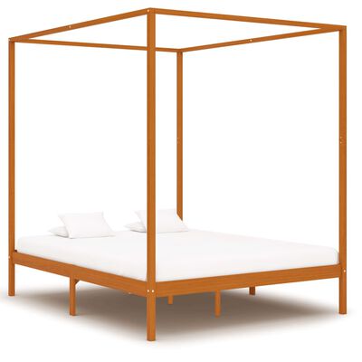 vidaXL Рамка за легло с балдахин, меденокафява, бор масив, 160x200 см