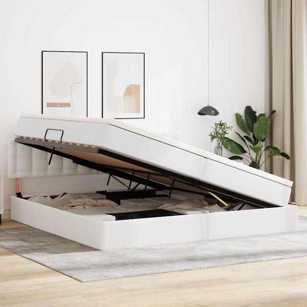 vidaXL Легло с място за съхранение и LED Светлосиво 200 x 200 cm