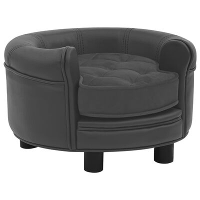 vidaXL Кучешки диван, тъмносив, 48x48x32 см, плюш и изкуствена кожа