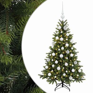 vidaXL Изкуствена коледна елха с топки 150 см 150 LED светодиода