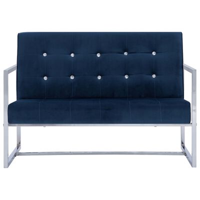 vidaXL Двуместен диван с подлакътници, син, хром и кадифе