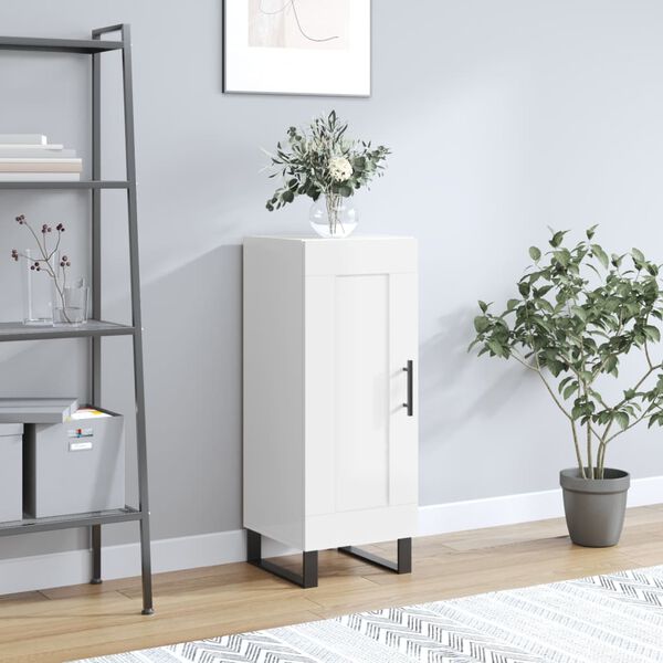 vidaXL Сайдборд, бял гланц, 34,5x34x90 см, инженерно дърво