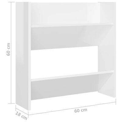 vidaXL Стенeн шкаф за обувки, бял гланц, 60x18x60 см, ПДЧ