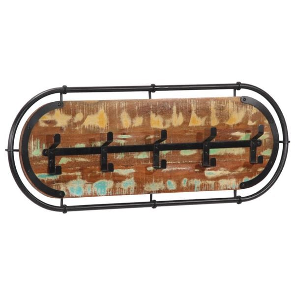 vidaXL Стенна закачалка с 5 куки, регенерирано дърво масив