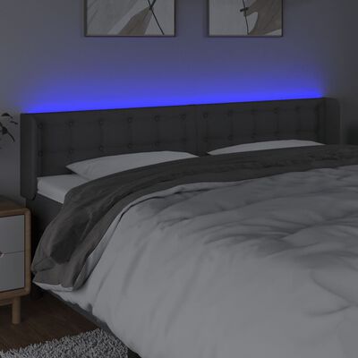 vidaXL LED горна табла за легло, тъмносива, 183x16x78/88 см, плат