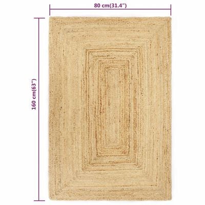 vidaXL Ръчно тъкан килим от юта, естествен цвят, 80x160 см