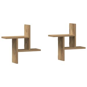 vidaXL Стенни рафтове, 2 бр, дъб артизан, 38x12x38 см, инженерно дърво