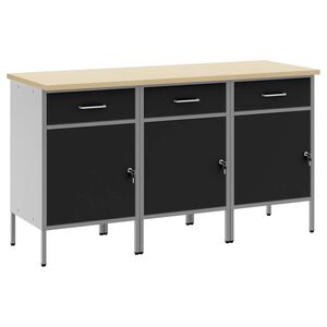 vidaXL Работен кабинет с чекмедже 3 бр. Черен и Сив 150 x 55 x 85 см