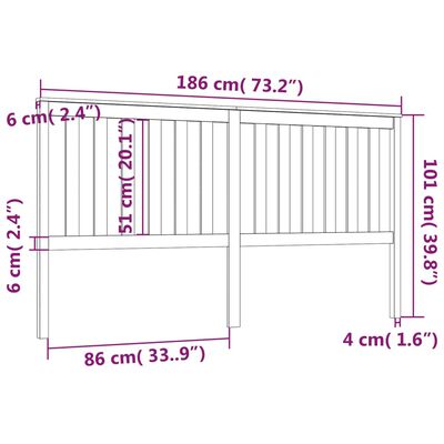 vidaXL Горна табла за легло, бяла, 186x6x101 см, бор масив