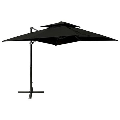 vidaXL Градински чадър чупещо рамо с двоен покрив 250x250 см черен