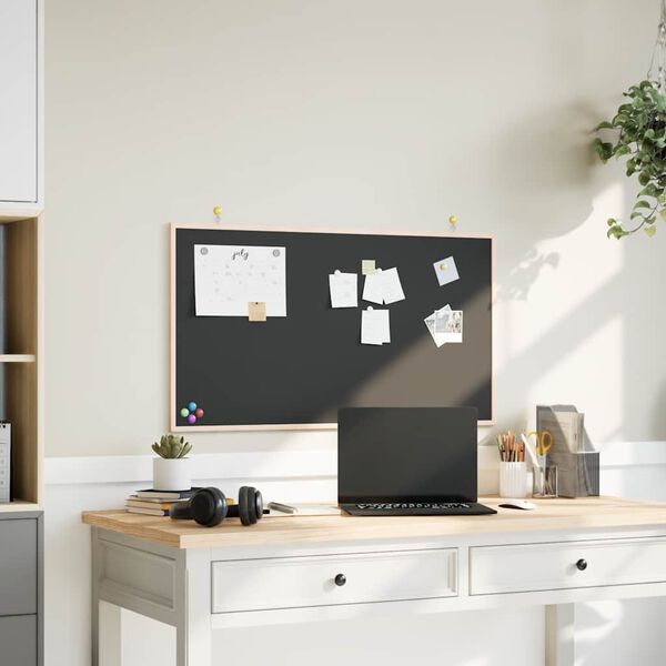 vidaXL Черна дъска с рамка от масивна борова дървесина, черна, 100x55 см