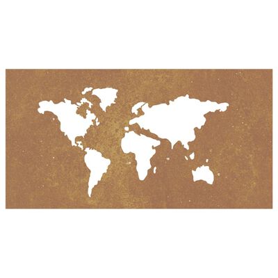 vidaXL Градинска декорация 105x55 см кортенова стомана карта на света