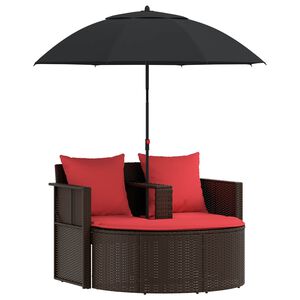 vidaXL Градински диван Кафяво и червено 168 x 168 x 180 см полиратан