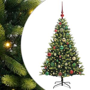 vidaXL Изкуствен коледен дърво с панти 150 LEDs Зелено 120 cm PVC и PE