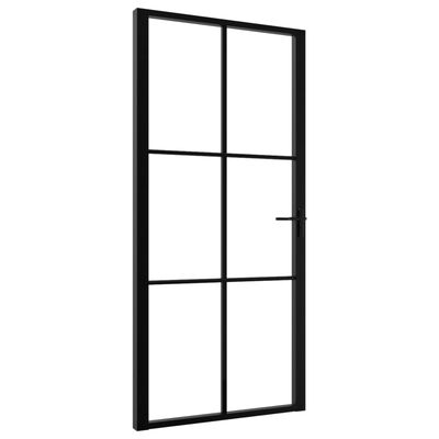 vidaXL Интериорна врата, ESG стъкло и алуминий, 102,5x201,5 см, черна