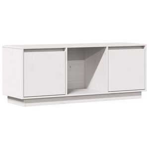 vidaXL ТВ шкаф, бял, 110,5x35x44 см, бор масив