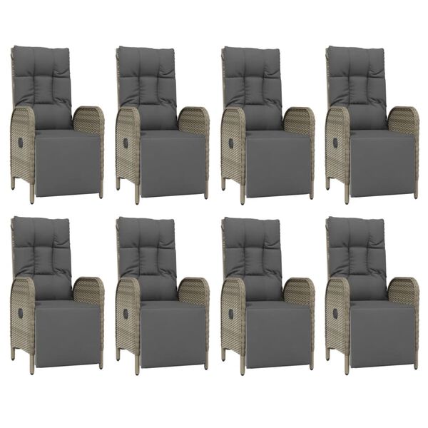 vidaXL Градински трапезен комплект 9 части с възглавници сив полиратан