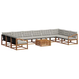 vidaXL Комплект дивани за открито 11 pcs Естествено и светло сиво