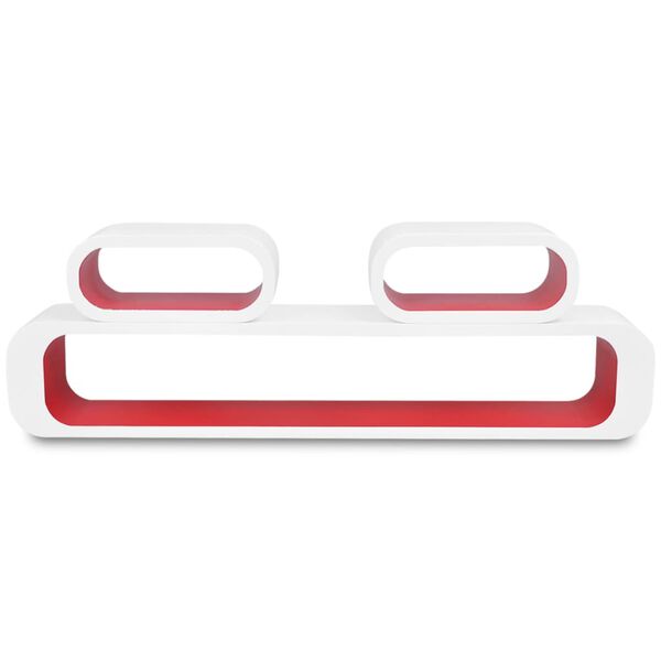 Стенни рафтове за съхранение на книги / DVD, МДФ, 3 бр, бяло-червено