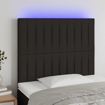 vidaXL LED горна табла за легло, черна, 80x5x118/128 см, плат