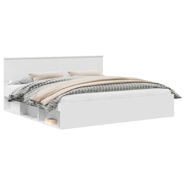 vidaXL Рамка за легло с таблото Бяло 200 x 200 cm Солидно борово дърво