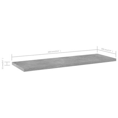 vidaXL Рафтове за етажерка, 4 бр, бетонно сиви, 60x20x1,5 см, ПДЧ