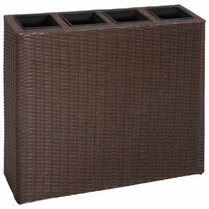 vidaXL Градинска повдигната леха с 4 саксии, полиратан, кафява