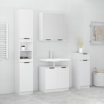 vidaXL Комплект шкафове за баня от 4 части инженерно дърво Бял гланц
