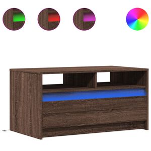 vidaXL Маса за кафе с LED осветление, кафяв дъб, инженерно дърво