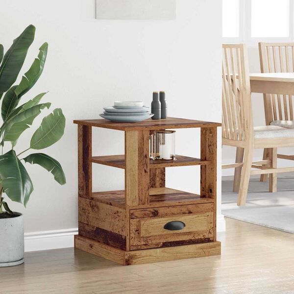 vidaXL Нощен шкаф с рафт Старо дърво 50 x 50 x 60 cm Инженерно дърво