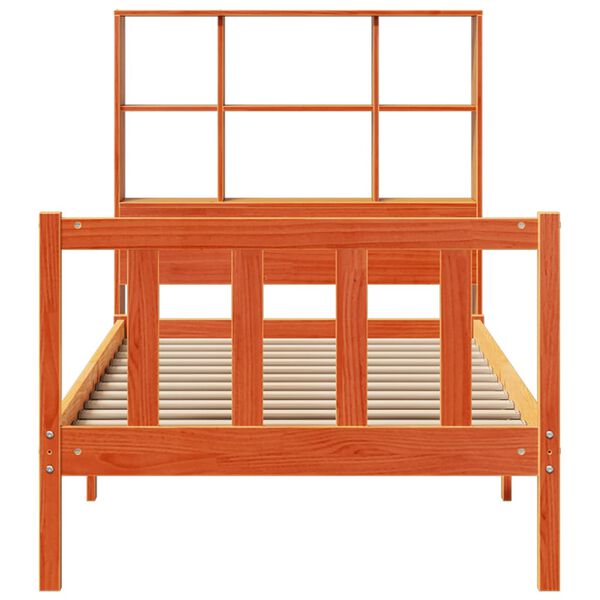 vidaXL Легло с етажерка за книги, без матрак, 90x200 см, бор масив