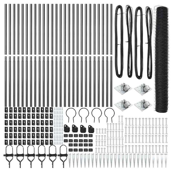 vidaXL Стълб за ограда. Сив 50 x 1,4 м (36 мм мрежа) Стомана и PVC