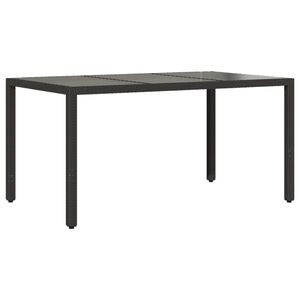 vidaXL Градинска маса със стъклен плот черен 150x90x75 см полиратан