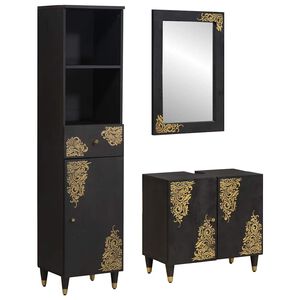 vidaXL Комплект шкафове за баня 3 pcs Черно Солидно мангово дърво