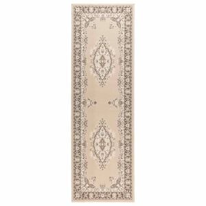 vidaXL Килим с пътека FLORNES Тъкан Екрю с шарка 67 x 150 cm ПП 7 mm