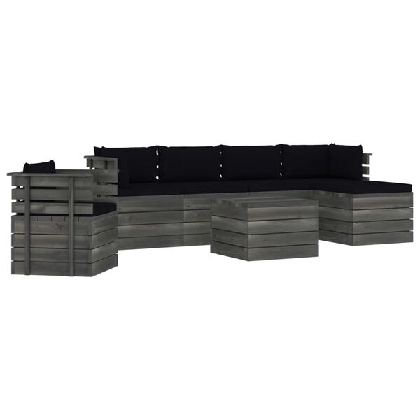 vidaXL Градински лаундж комплект палети възглавници 7 части бор масив