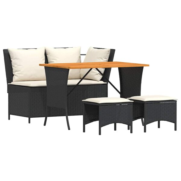 vidaXL Градински трапезен комплект възглавници 4 части черен полиратан