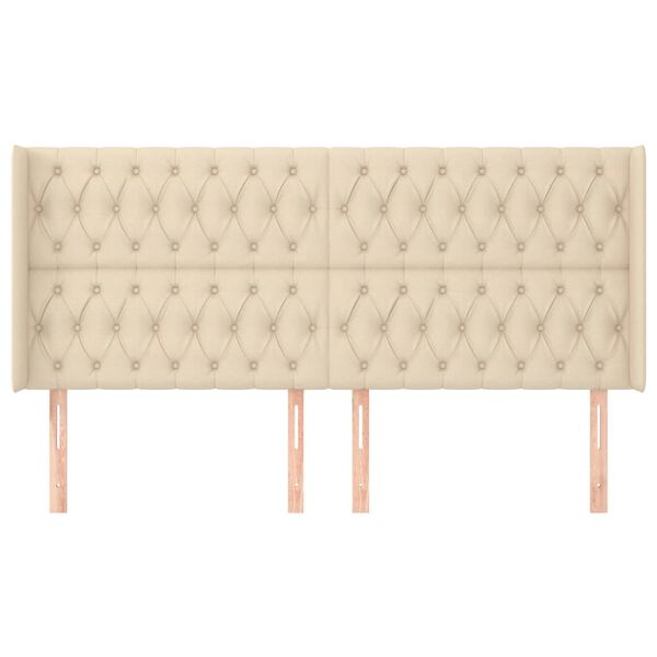 vidaXL Горна табла за легло с уши, кремава, 203x16x118/128 см, плат