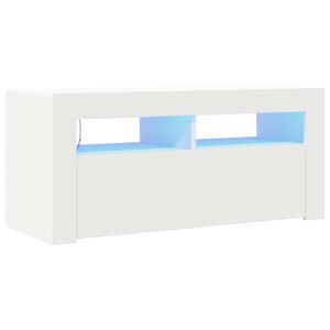 vidaXL ТВ шкаф с LED осветление, бял, 90x35x40 см
