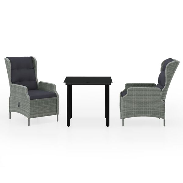 vidaXL Градински трапезен комплект, 3 части, светлосив