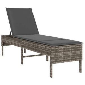 vidaXL Шезлонг с възглавница, сив, 55x200x44 см, полиратан
